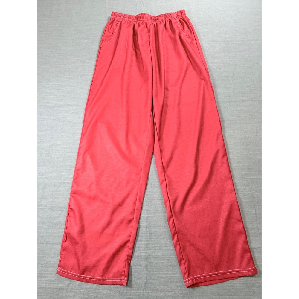 Unbranded Coral Red Elastic Waist Wide Leg Pull On Pants with Pockets Size M
